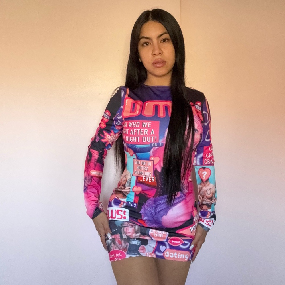 Dolls Kill Gemini Tabloid Bodycon Graphic Dress
